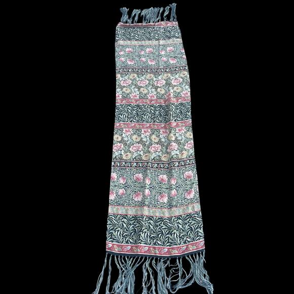 SALDARINI 100% Silk Floral Botanical Fringe Scarf Wrap Made in Italy - Picture 3 of 15